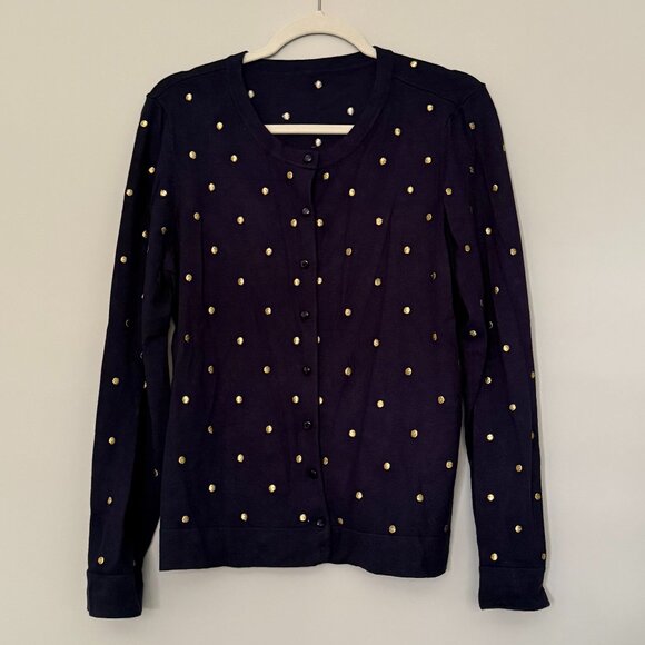 Charter Club Navy Gold Polka Dot Cardigan Sweater Large - Picture 1 of 5